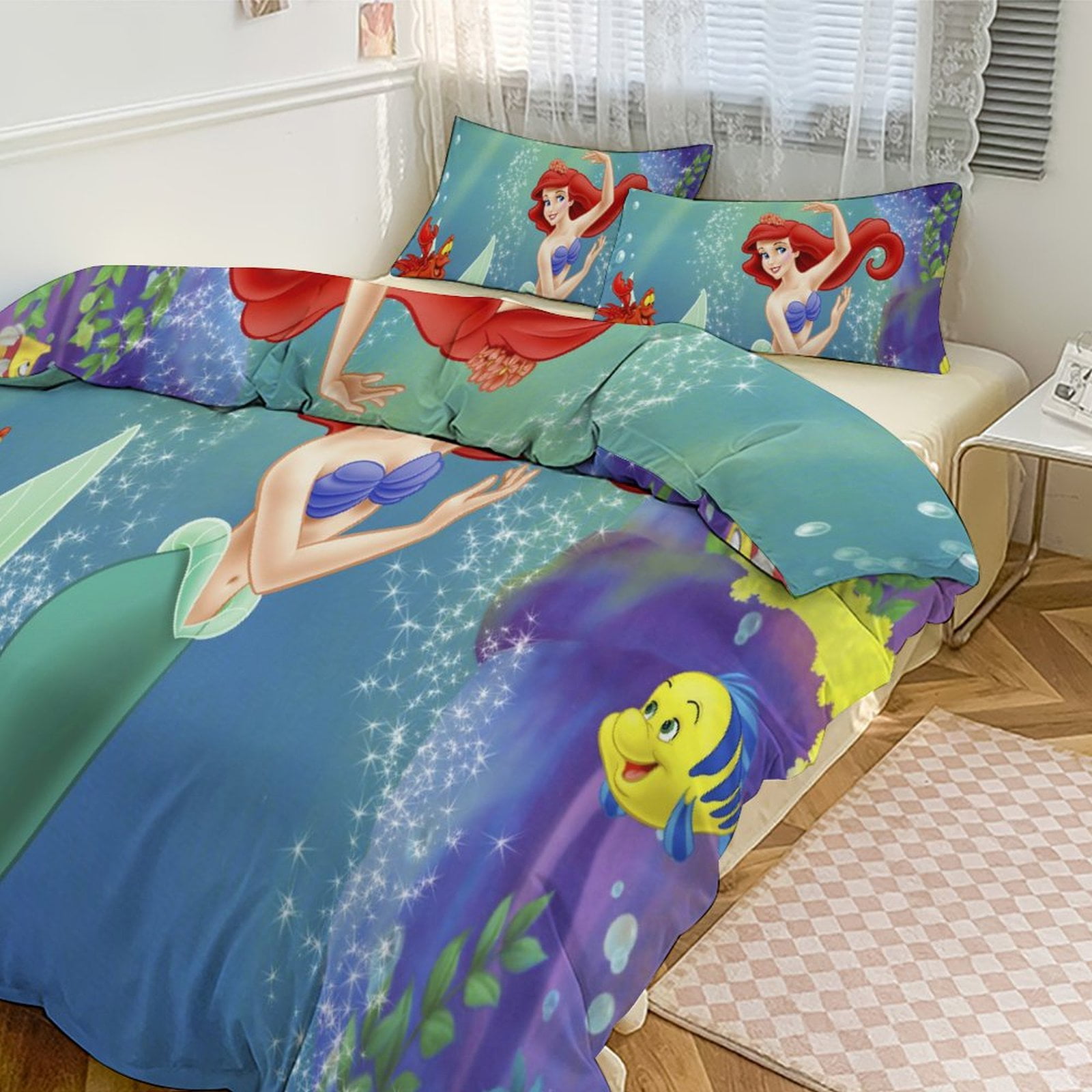 Cartoon The Little Mermaid Ariel 3-Piece Bed Set Warm And Comfortable ...
