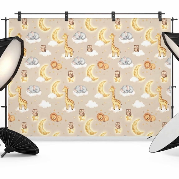 Cartoon Theme Photography Backdrop 7x5FT, Animals Giraffe Elephant Lion Owl Moon Dream Photo Backdrops, Background for Photography Studio Photo Studio Background, Back Drop for Photoshoot
