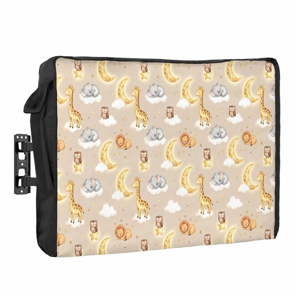 Cartoon Theme Waterproof Outdoor TV Cover, Animals Giraffe Elephant Lion Owl Moon Dream Outside Weatherproof TV Enclosures for 36 to 39 Inch LCD Television Shield Flat Screen Protectors
