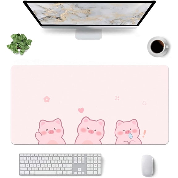 Cartoon Three Pig Pattern Mouse Pad,Desk Mat,Game Mat,Makeup Table Mat,Varied Use Mat for Office/Home/Study Girls Women(31.5''''X15.7'''',Pink&Three Pig)