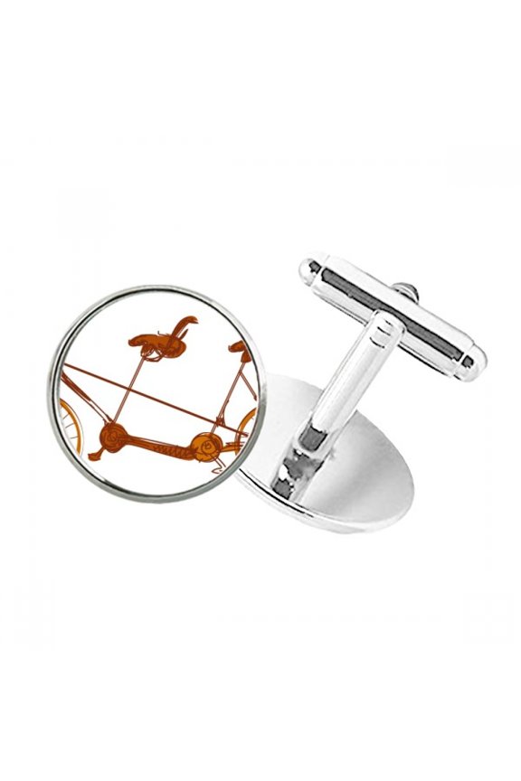 Cartoon Three-seat Bicycle Britain Culture Round Button Cuff Clip Stud Cufflinks