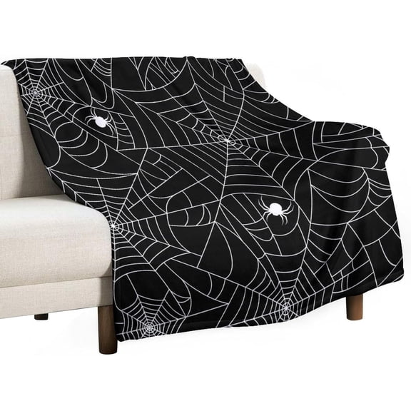 Cartoon Throw Blanket All Seasons Flannel Blanket, Soft Warm Plush Blankets for Couch Sofa Bed Spider Web Black 50"x70"