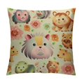 thumbnail image 1 of Cartoon Throw Pillow Cushion Case, Animals with Simplistic Art Design Lion Bear Bunny Cow with Flowers, Decorative Square Accent Pillow Cover, , Multicolor, 1 of 5