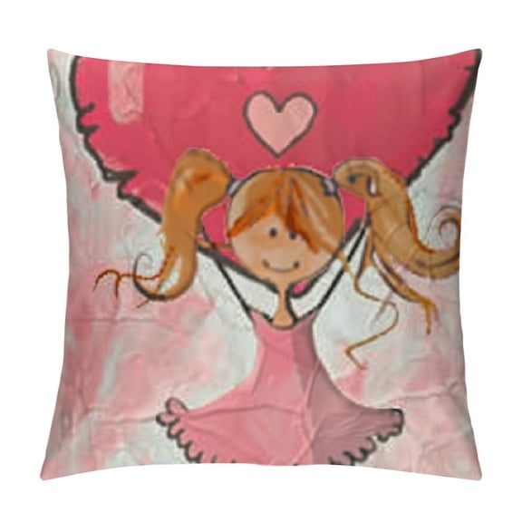 Cartoon Throw Pillow Cushion Case , Little in Carriage with Heart Shapes Funny, Modern Accent Double-Sided Digital Printing, Pink Yellow