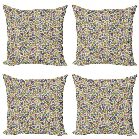 Ambesonne Cartoon Throw Pillow Cover 4 Pack, Ocean Creatures Shells, 18", Multicolor
