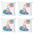 thumbnail image 1 of Cartoon Throw Pillow Cushion Case Pack of 4, Nursery Themed Image of Funny Rabbit in Hero Costume with Balloons with Shapes, Modern Accent Double-Sided Print, 4 Sizes, Multicolor, by Ambesonne, 1 of 2