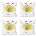 thumbnail image 1 of Cartoon Throw Pillow Cushion Case Pack of 4, Spring Fairy with Long Hair and Blonde Hair Flying Butterflies Floral Petals, Modern Accent Double-Sided Print, 4 Sizes, Multicolor, by Ambesonne, 1 of 2
