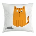 thumbnail image 1 of Cartoon Throw Pillow Cushion Cover, Cute Cat Looking at Mouse Hunter Kitty Fun Humor Kids Animal Graphic Art Print, Decorative Square Accent Pillow Case, 24 X 24 Inches, Marigold Grey, by Ambesonne, 1 of 2