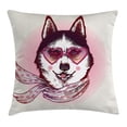 thumbnail image 1 of Cartoon Throw Pillow Cushion Cover, Hipster Husky Dog with Hearts Sunglasses and Scarf Fashion Animal Art Print, Decorative Square Accent Pillow Case, 20" X 20", Black Cream, by Ambesonne, 1 of 1