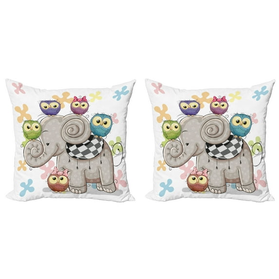 Ambesonne Colorful Throw Pillow Cover 2 Pack, and Owls Love, 16", Multicolor