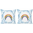 thumbnail image 1 of Ambesonne Cartoon Throw Pillow Cover 2 Pack, Rainbow Fluffy Clouds, 24", Pale Blue Yellow, 1 of 2