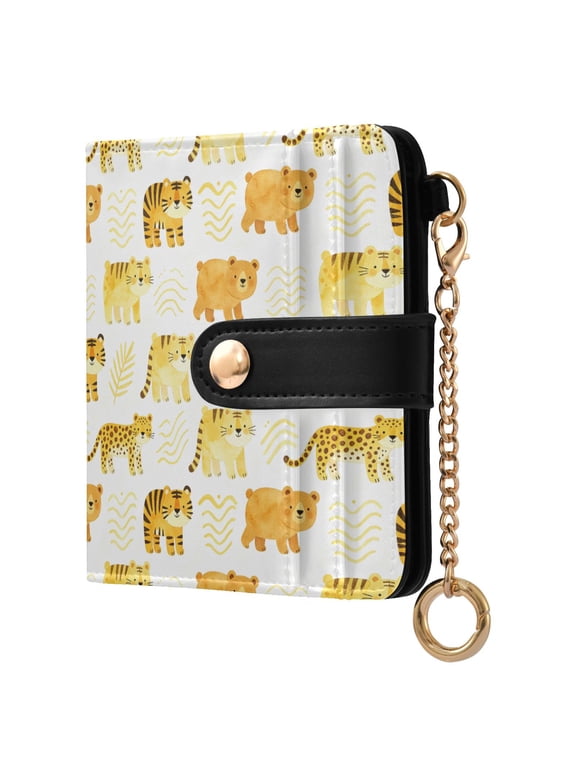 Cartoon Tiger Bear Small Wallet for Women RFID Blocking Bifold PU Leather Credit Card Holder with Zipper Coin Pocket Compact Cute Travel Purse Magnetic Snap 7 Card Slots