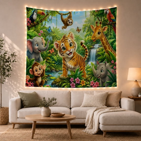 Cartoon Tiger Cub Jungle Tapestry Wall Hanging