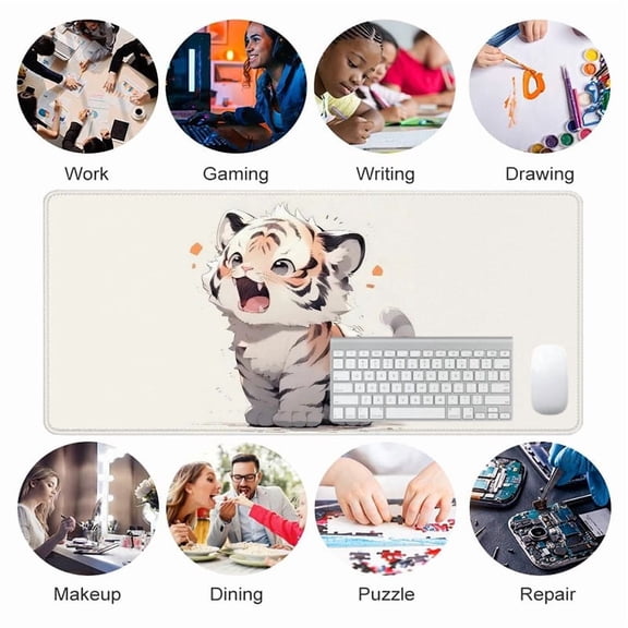 Cartoon Tiger Cub Mouse Pad 31.5 x 11.82 Inches Rubber Desk Mat for Office Home Gaming