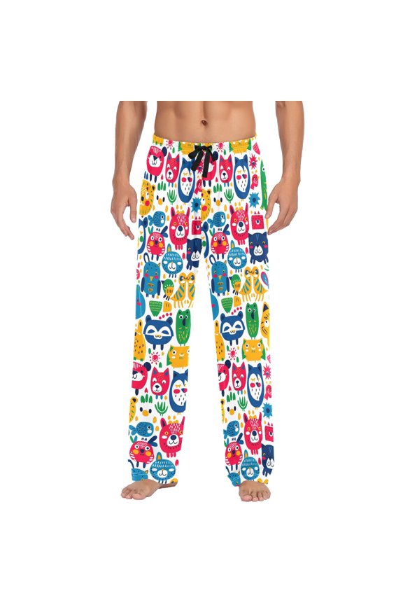 Cartoon Tigers Animals joogoo Men's Pajama Pants Cotton Long Sleepwear Lounge Pants M