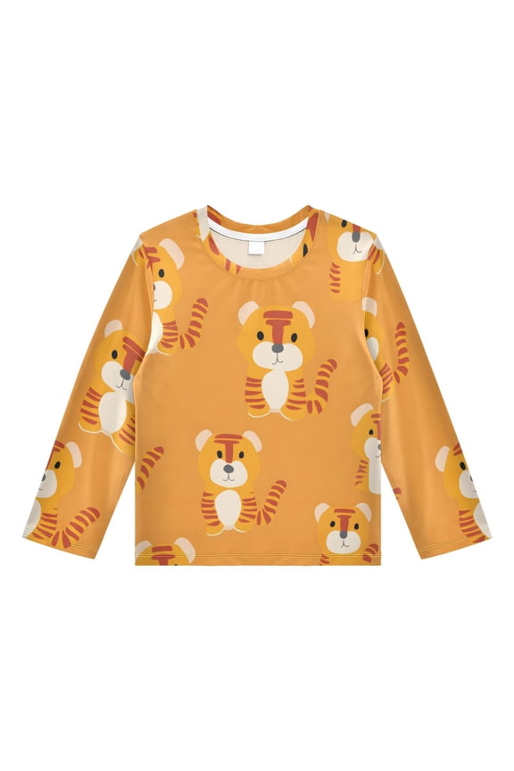 Cartoon Tigers Boys' Rash Guard Shirts UPF 50 Plus Sun Protection Short Sleeve Swim Tees 5-6T