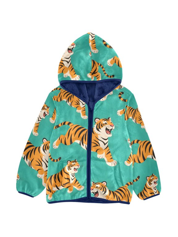 Cartoon Tigers Cute Toddler Fleece Hooded Jacket Zip Warm Coat 4T