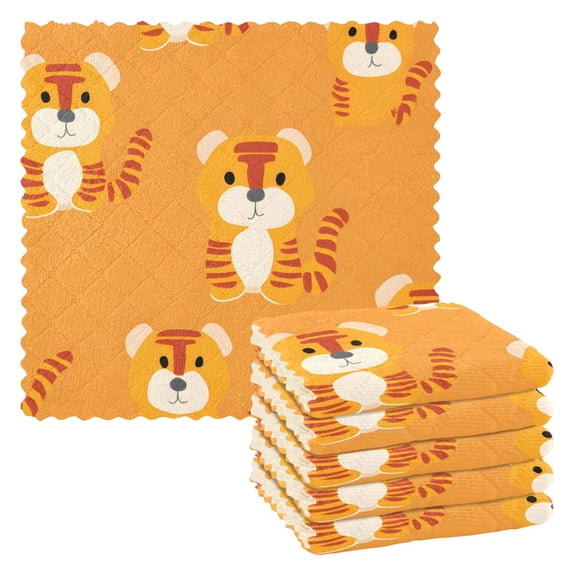 Cartoon Tigers Dish Towels 6 Pack Kitchen Cleaning Dish Cloths Absorbent Reuseable Cleaning Cloths 11'' x 11''