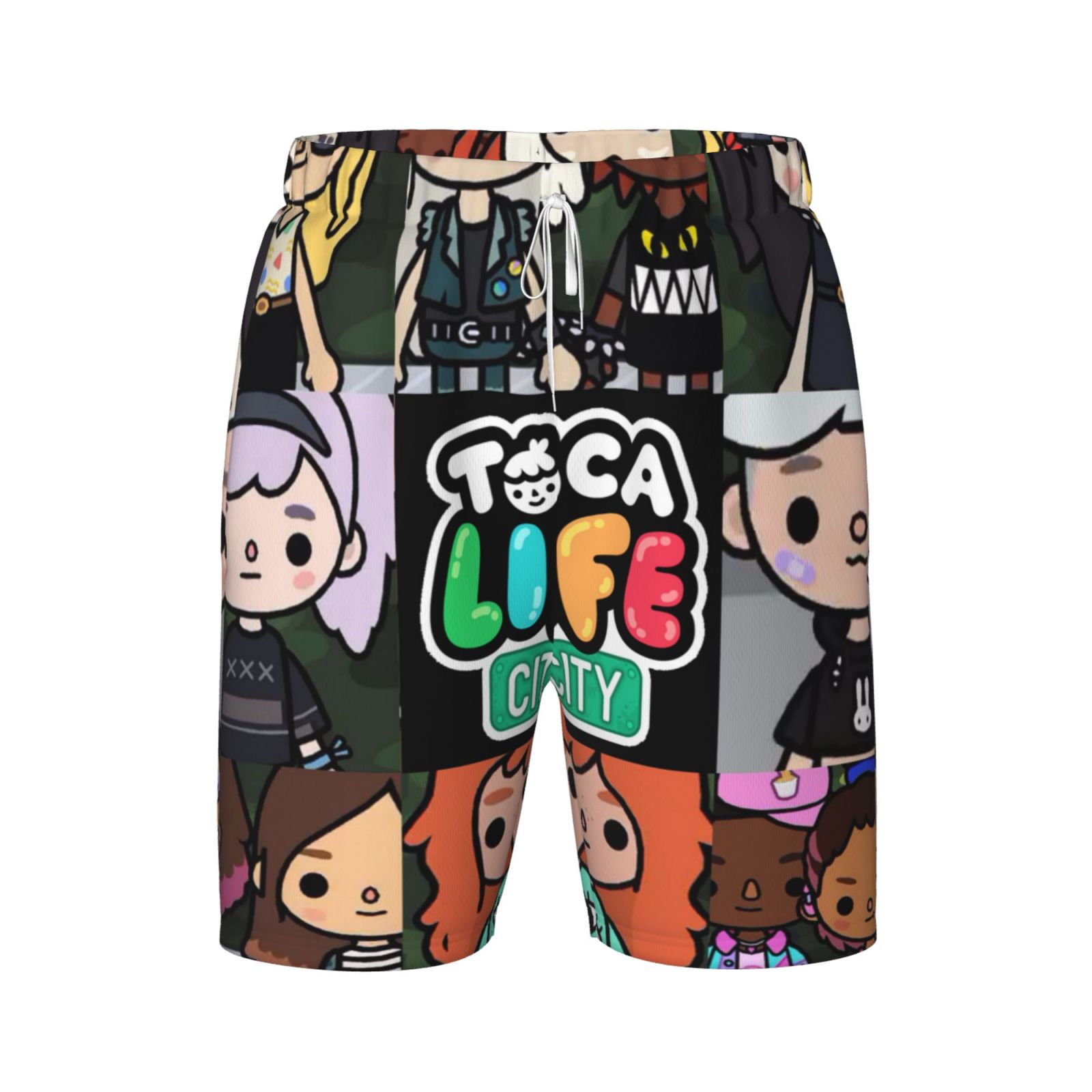 Cartoon Toca Boca Teen Swim Trunks Summer Beach Board Shorts Double