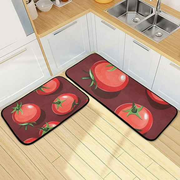 Cartoon Tomato Kitchen Mat Set of 2 Cushioned Non Slip Rugs for Bedroom Floor Runner Mats