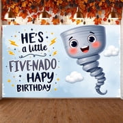 Cartoon Tornado Banner Star Pattern 5th Birthday Display Lightning Design Blue Background Little Five-Nado Backdrop for 5th Birthday Party Kids Celebration Indoor Decoration
