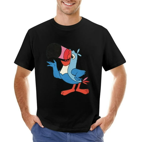 Cartoon Toucan Vintage T-shirt Mens Cotton Classic Crewneck Short Sleeve Tees Unisex Black 5XL