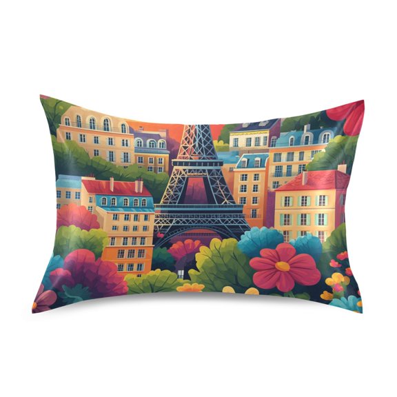 Cartoon Tower Flowers Floral Pillowcases Soft Satin Pillow Covers Decorative Rectangle Envelope Closure for Women Men