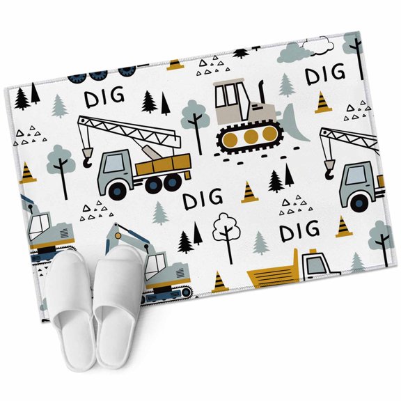 Cartoon Tractor Area Rugs Collection 2'x3', Cute Grey Digger Shovel Truck Non Slip Indoor Rectangle Throw Runner Rug Floor Mat Carpet for Living Room Dining Table Bedroom Nursery