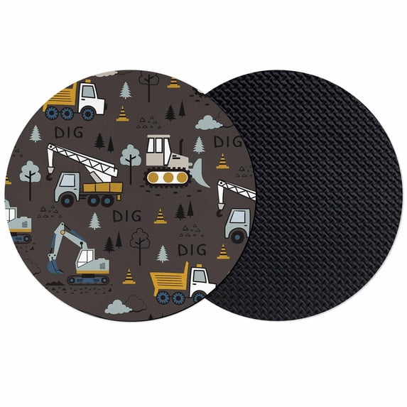 Cartoon Tractor Coasters Set of 2, Absorbent Coasters for Drinks, Cute Grey Digger Shovel Truck Car Black Coaster for Desk Coffee Table Protection, Home Decor House Warming Gifts 4"