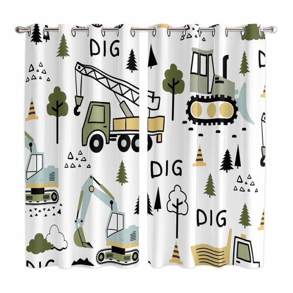 Cartoon Tractor Kitchen Curtains Window Panels, Cute Digger Shovel Truck Country Car Insulated Window Treatment Curtain, Grommet Curtains for Bedroom/Living Room/Bathroom, 2 Piece 52"Wx84"L