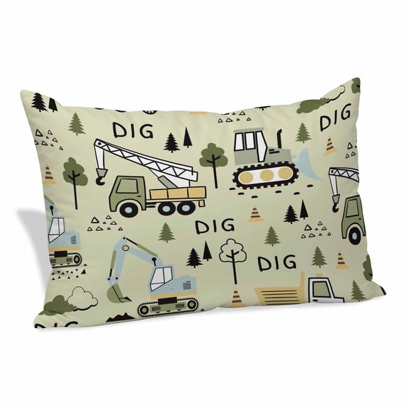 Cartoon Tractor Pillow Covers, Linen Long Throw Pillow Case, Cute Green Digger Shovel Truck Rustic Holiday Pillow Protector Decorative Cushion Cover for Living Room/Bedroom 20" x 30"