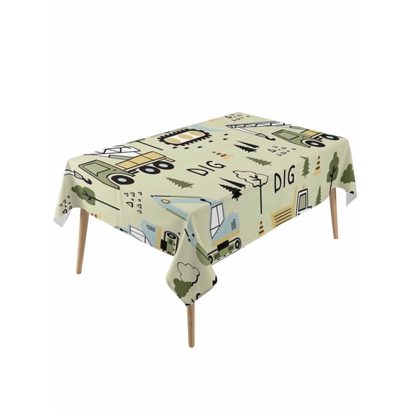 Cartoon Tractor Table Cloth, Waterproof Tablecloth for Rectangle Tables, Cute Green Digger Shovel Truck Rustic Reusable Washable Fabric Table Cover for Restaurant Kitchen Dining Tables 54"x108"