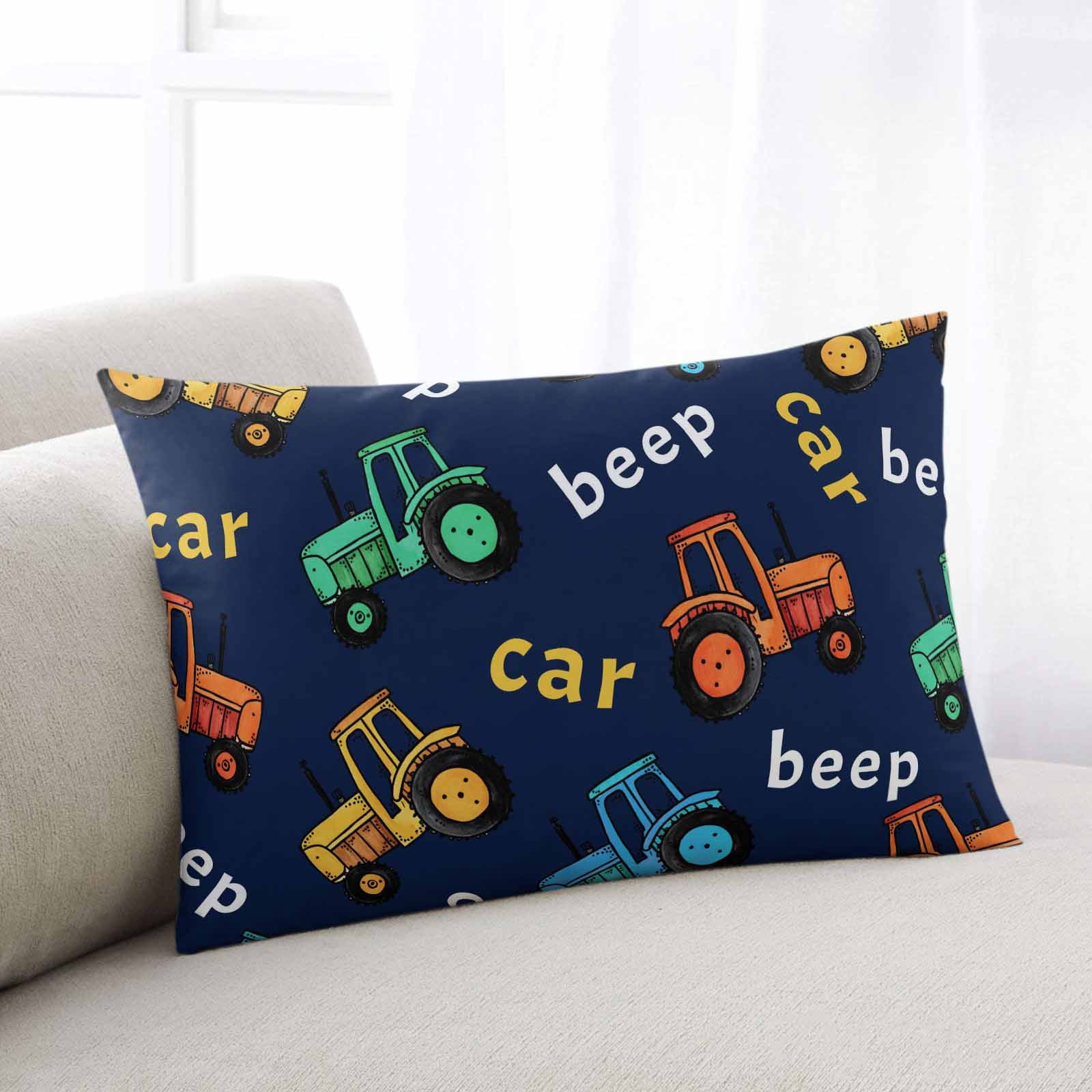 Cartoon Tractor Throw Pillow Covers, Cute Beep Car Digger Shovel Truck ...