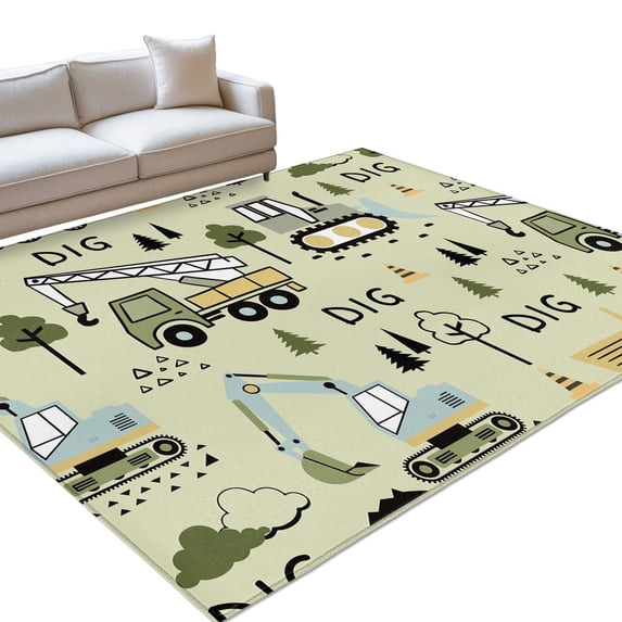 Cartoon Tractor Washable Rug 3x5 Area Rug for Living Room Bedroom Non ...