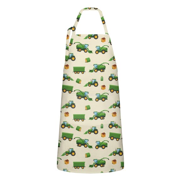 Cartoon Tractors Barns Beige Pattern Apron-Garden Aprons for Women with Pockets-Cotton Linen Waterproof Kitchen Cooking Gardening Aprons Adjustable for Kitchen,Cooking,BBQ and Salon 33x27 Inch