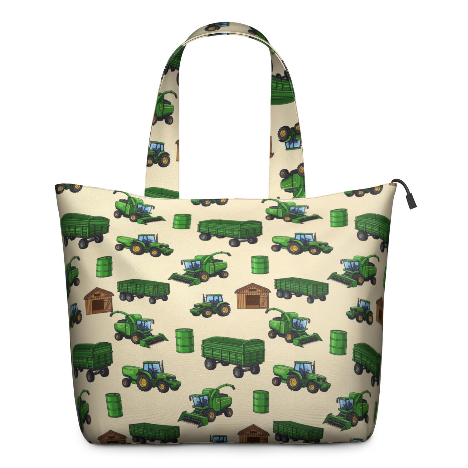 Cartoon Tractors Barns Beige Pattern Travel Tote Bags for Women Carry On,Large Weekender Bags for Women Travel,Multi Functional Duffle Bag for Work,Shopping,Sports