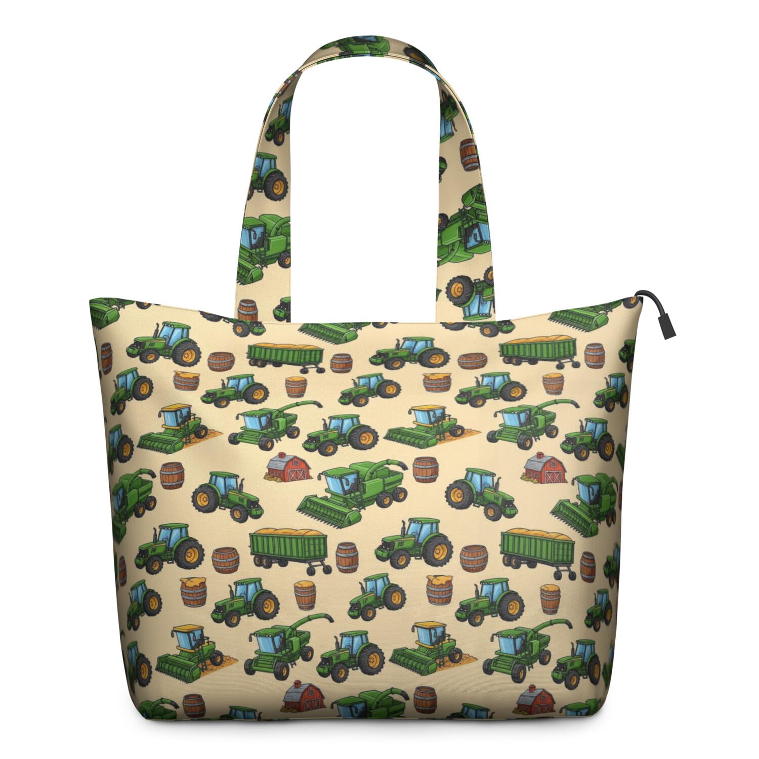 Cartoon Tractors Barns Beige Pattern Travel Tote Bags for Women Carry On,Large Weekender Bags for Women Travel,Multi Functional Duffle Bag for Work,Shopping,Sports