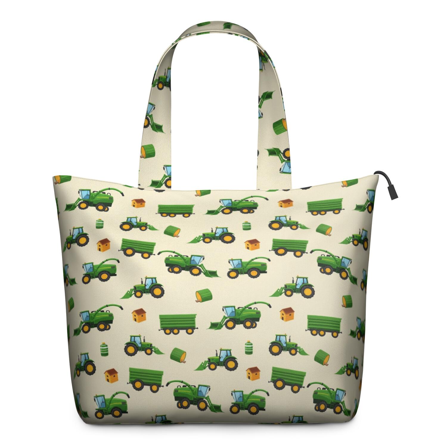 Cartoon Tractors Barns Beige Pattern Travel Tote Bags for Women Carry On,Large Weekender Bags for Women Travel,Multi Functional Duffle Bag for Work,Shopping,Sports