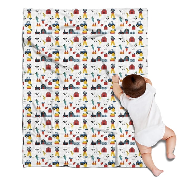 Cartoon Tractors Barns White Pattern Blanket,Comfortable Soft Lamb Wool Throw Blanket,All Season,Warm Lightweight Blankets for Sofa Bed Couch Living Room Chair,30"x40"