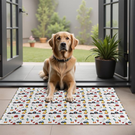 Cartoon Tractors Barns White Pattern Door Rugs,Washable Non Slip Door Mats Indoor,Decorative Door Mats,Entry Mat Indoor for Entrance,Bedroom,Kitchen,Bathroom,20"x32"