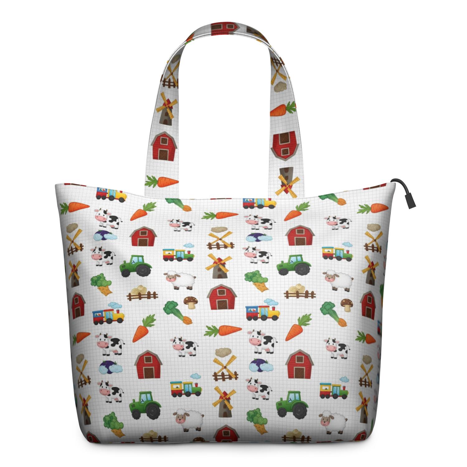 Cartoon Tractors Barns White Pattern Travel Tote Bags for Women Carry On,Large Weekender Bags for Women Travel,Multi Functional Duffle Bag for Work,Shopping,Sports