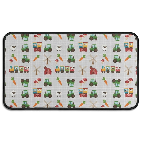 Cartoon Tractors Carrots Gray Pattern Door Rugs,Washable Non Slip Door Mats Indoor,Decorative Door Mats,Entry Mat Indoor for Entrance,Bedroom,Kitchen,Bathroom,30"x17"