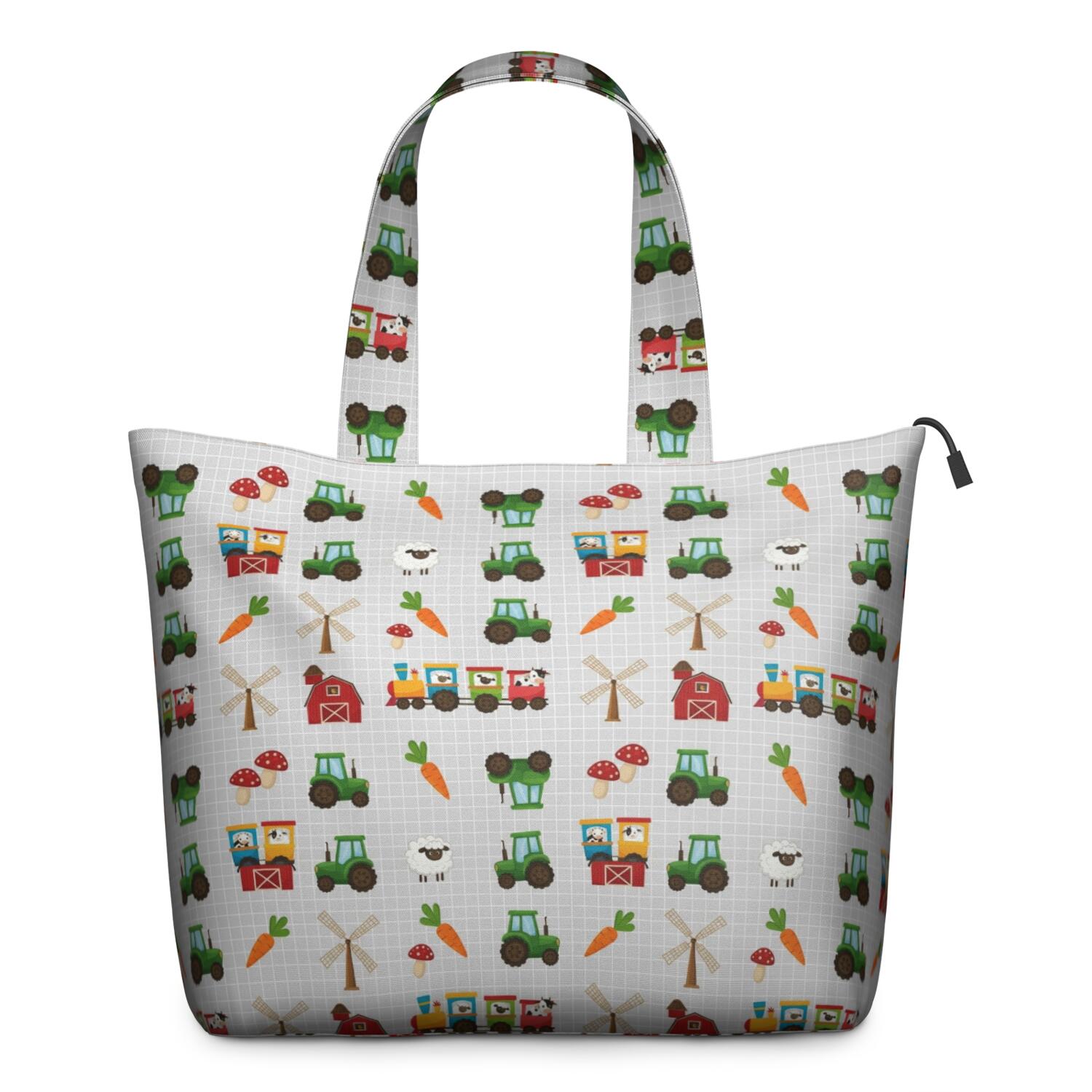 Cartoon Tractors Carrots Gray Pattern Travel Tote Bags for Women Carry On,Large Weekender Bags for Women Travel,Multi Functional Duffle Bag for Work,Shopping,Sports