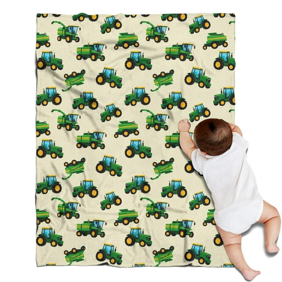 Cartoon Tractors Combines Beige Pattern Blanket,Comfortable Soft Flannel Throw Blanket,All Season,Warm Lightweight Blankets for Sofa Bed Couch Living Room Chair,30"x40"