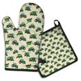 thumbnail image 1 of Cartoon Tractors Combines Beige Pattern Kitchen Oven Mitt and Pot Holder Sets 2 Pcs for Baking, Cooking and Grilling, Heat Resistant Up To 392 °F, 1 of 7