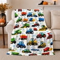 thumbnail image 1 of Cartoon Tractors with Combines and Hay Bales, Cheerful Farm Style for Tractor Lovers, Cozy Harvest Scene, Flannel Blanket for Kids Room and Playroom, Birthday Gift and Farm Home Decor, 1 of 9