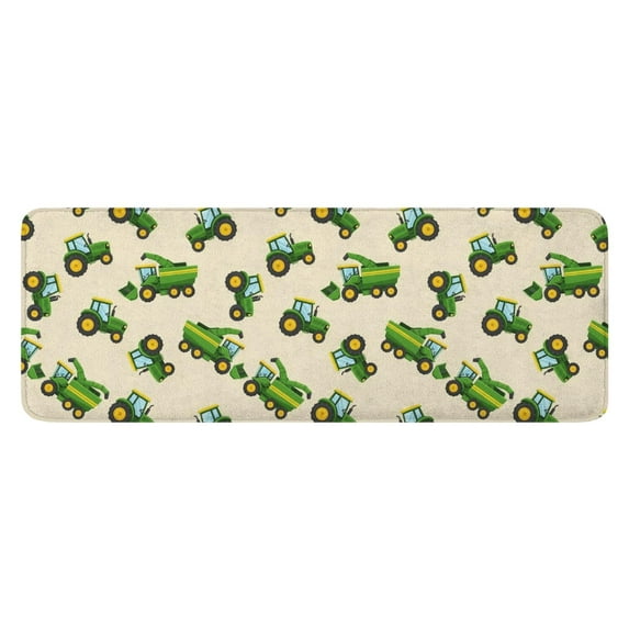 Cartoon Tractors Green Beige Pattern Kitchen Rug Mat,Kitchen Runner Rugs Non Skid Washable,Decorative Kitchen Floor Mats for Kitchen,Sink,Laundry,17"x47.2"