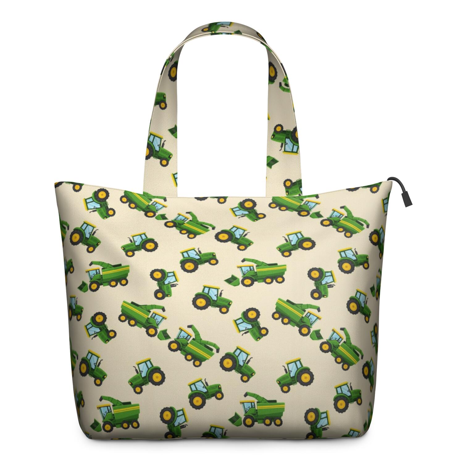 Cartoon Tractors Green Beige Pattern Travel Tote Bags for Women Carry On,Large Weekender Bags for Women Travel,Multi Functional Duffle Bag for Work,Shopping,Sports