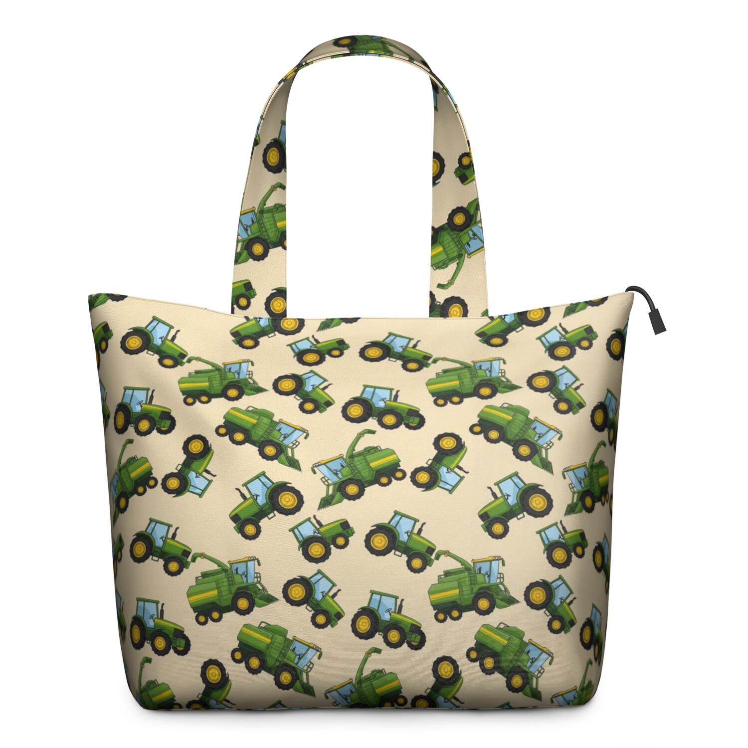 Cartoon Tractors Harvesters Beige Pattern Travel Tote Bags for Women Carry On,Large Weekender Bags for Women Travel,Multi Functional Duffle Bag for Work,Shopping,Sports