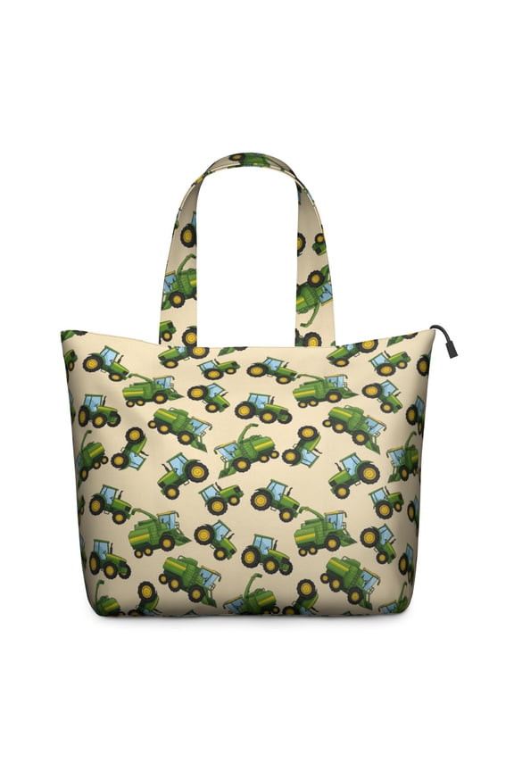 Cartoon Tractors Harvesters Beige Pattern Travel Tote Bags for Women Carry On,Large Weekender Bags for Women Travel,Multi Functional Duffle Bag for Work,Shopping,Sports